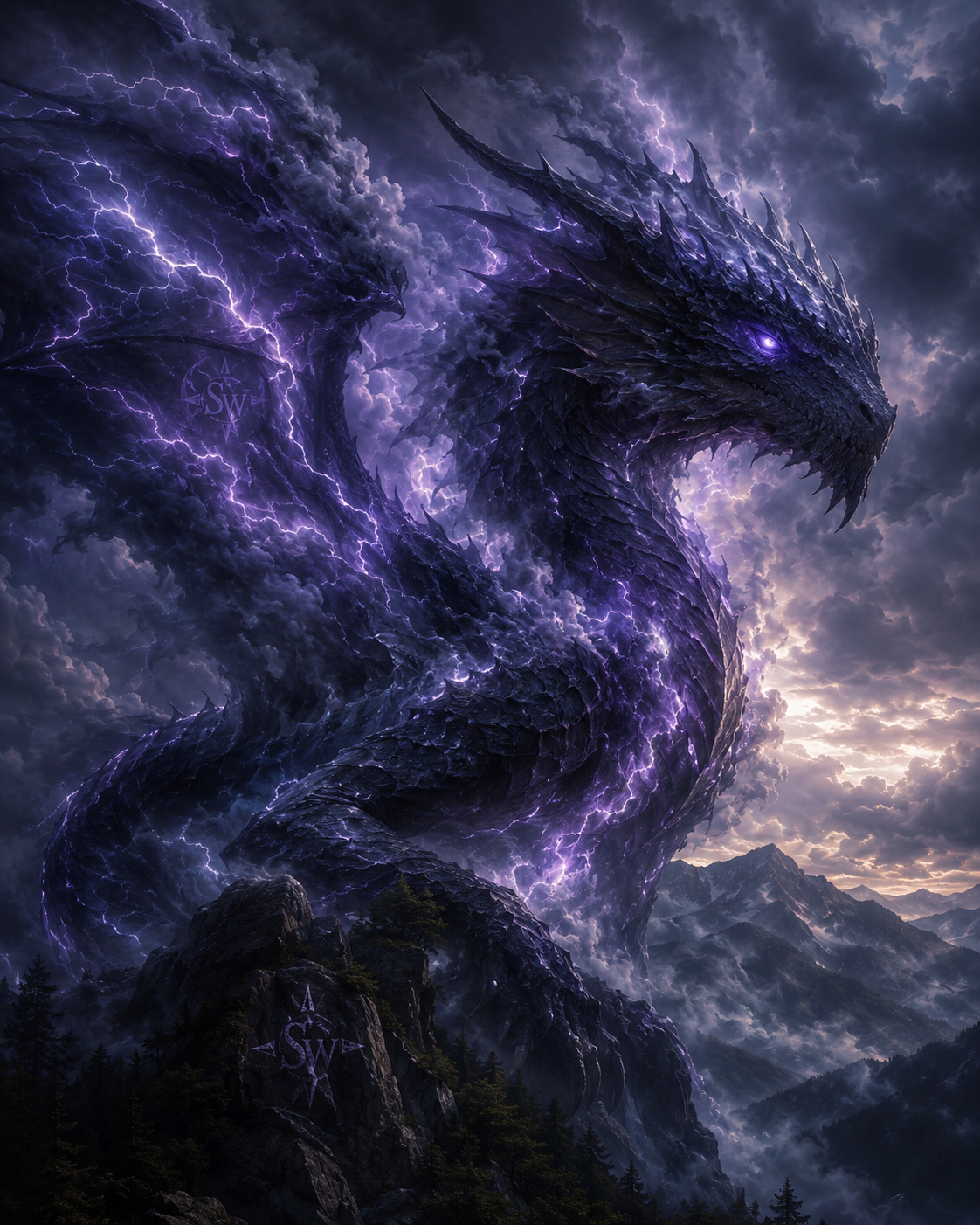 Purple storm dragon guardian representing Stormwalker Medicine